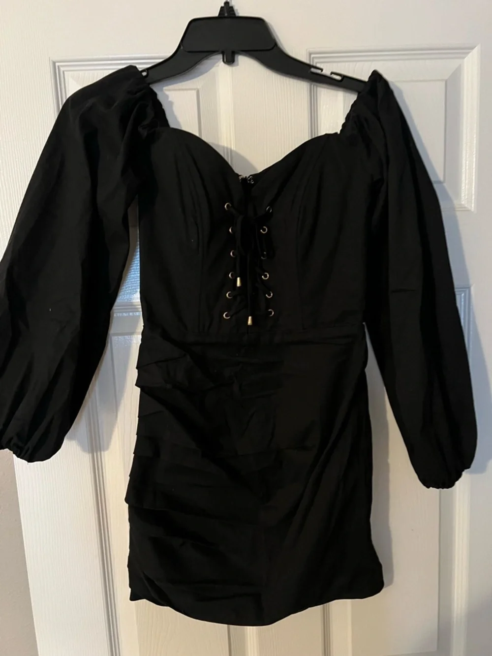 oh polly black lace up dress Halterneck Lace-Up Bubble Hem Corset Micro Mini Dress in Black